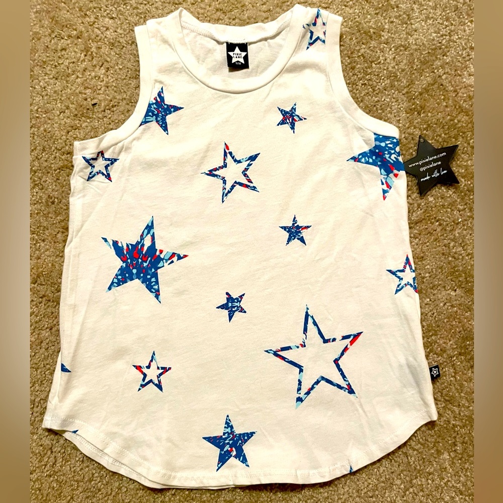 PIXIE LANE GIRLS TANK TOP RED WHITE BLUE STARS SIZE 9/10 NWT!